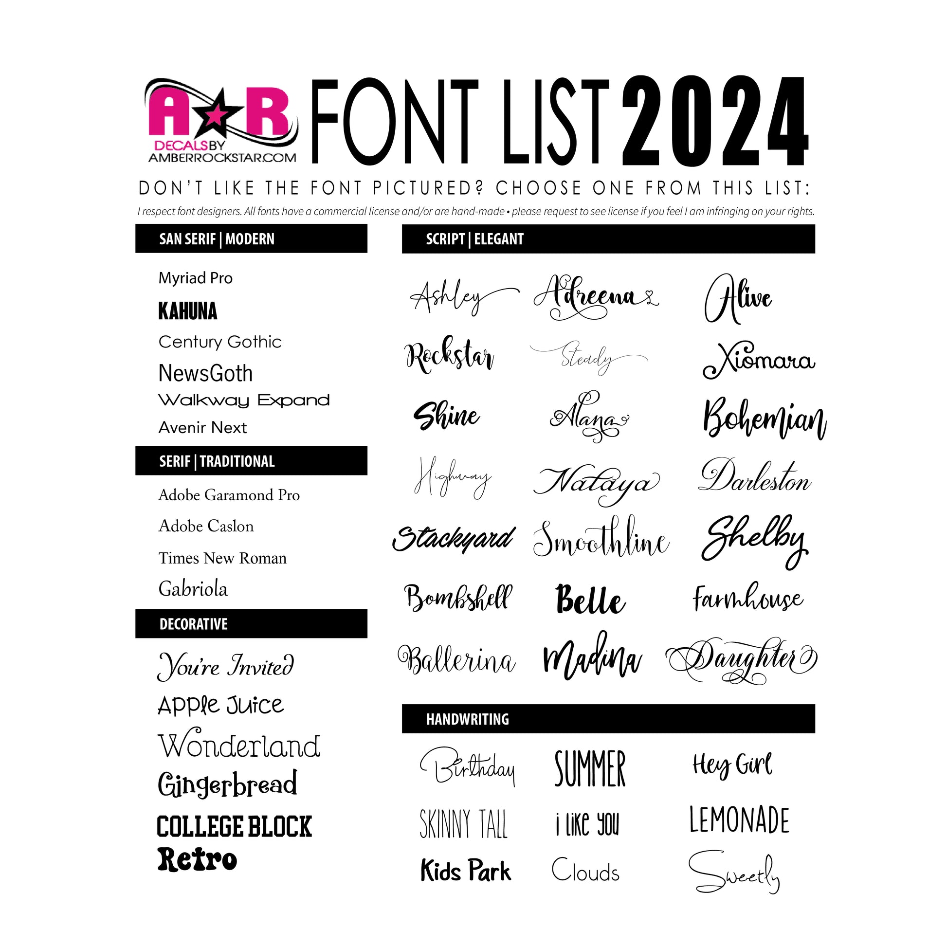 the font list for the font list for the font list