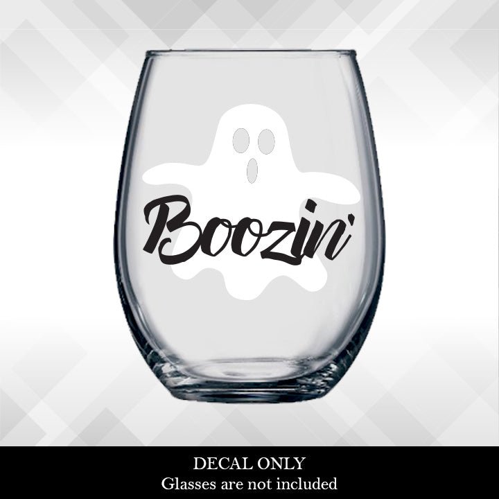 Decal Boozing' Ghost for Halloween Wine Glasses