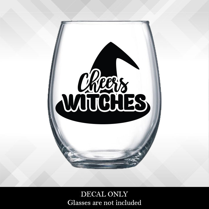 Decal Cheers Witches Witch Hat for Halloween Wine Glasses