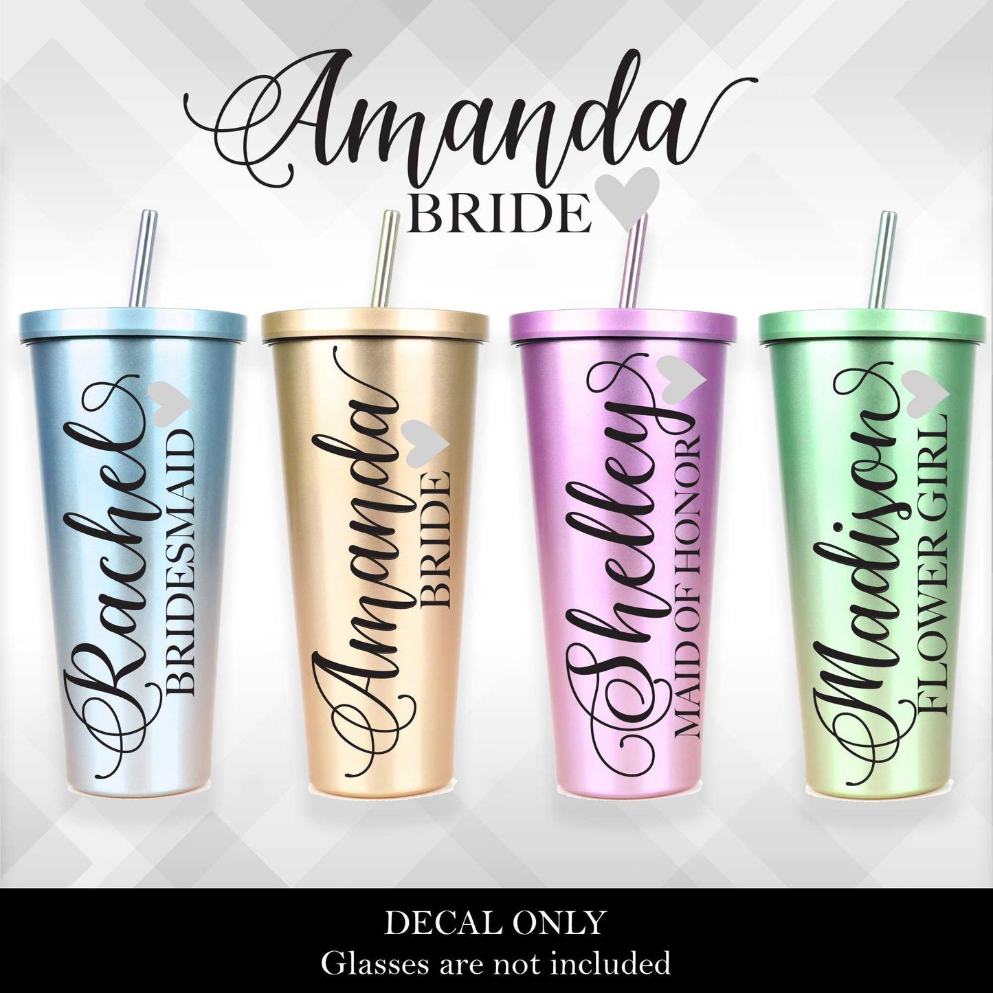 Bridal and Wedding Party Glass Tumbler Decal - Vinyl Sticker - Heart | Amber Rockstar 