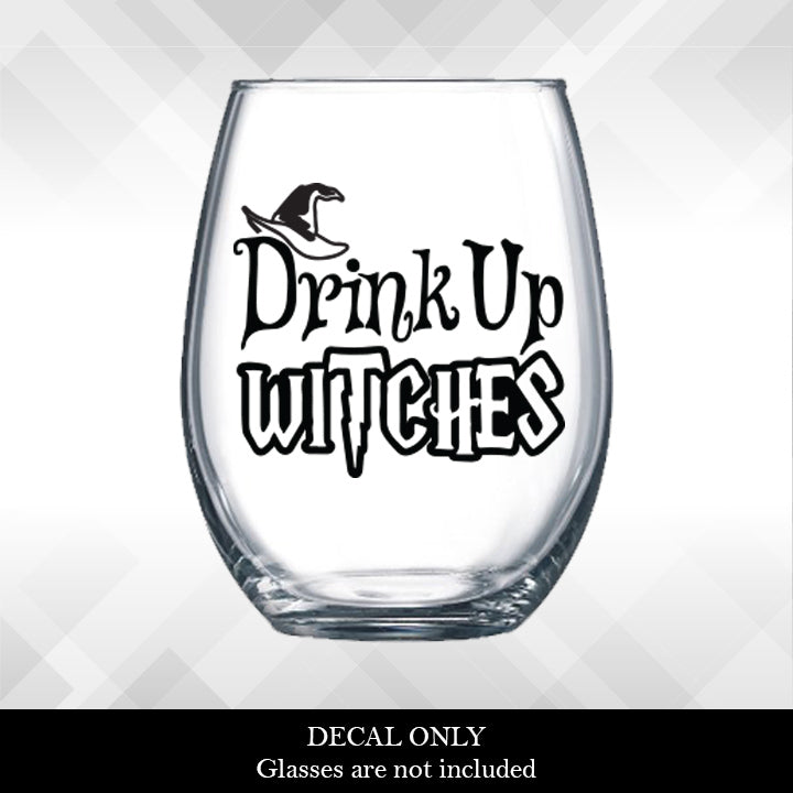 Decal Drink up Witches Witch Hat for Halloween Wine Glasses