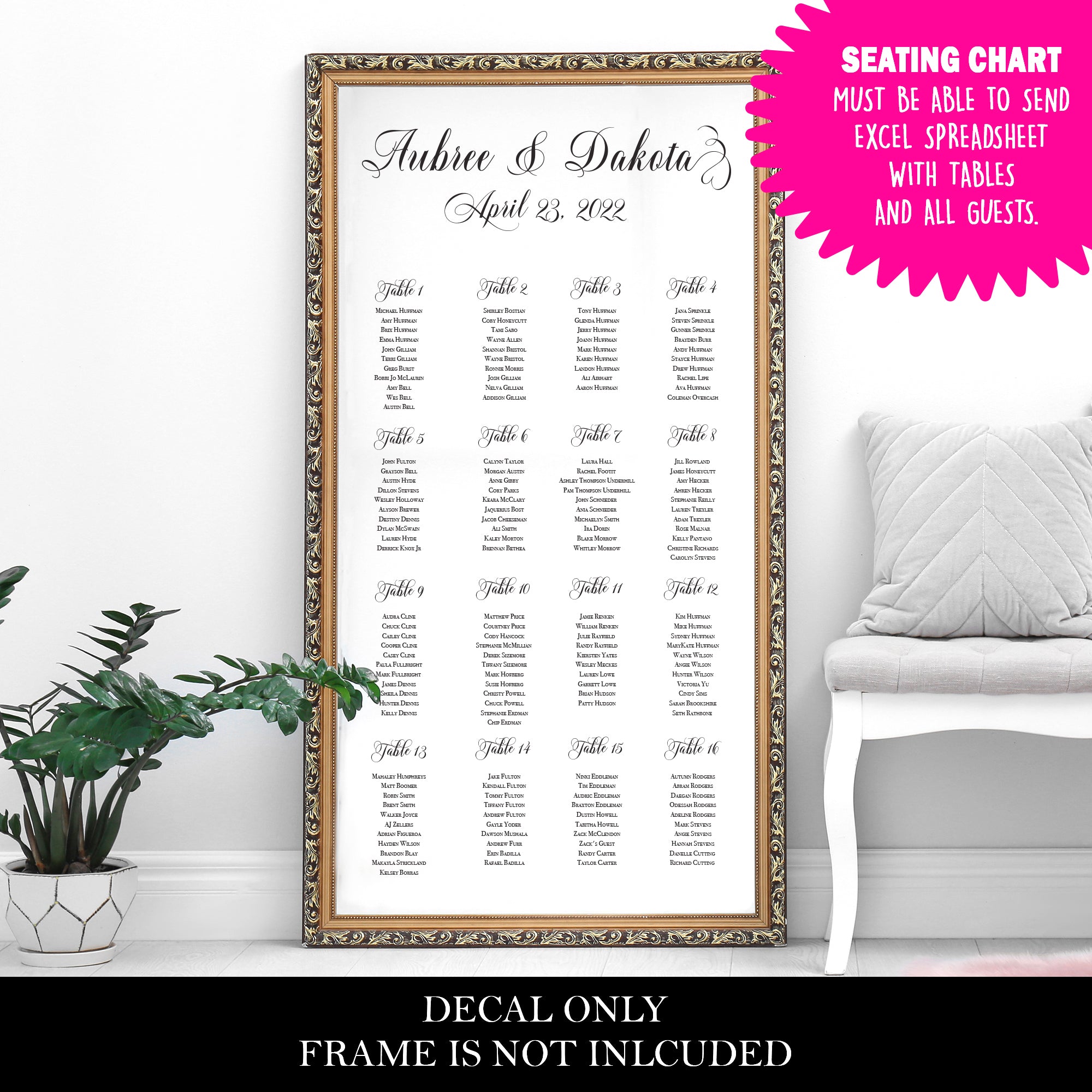 Top Wedding Seating Chart • Vinyl Decal