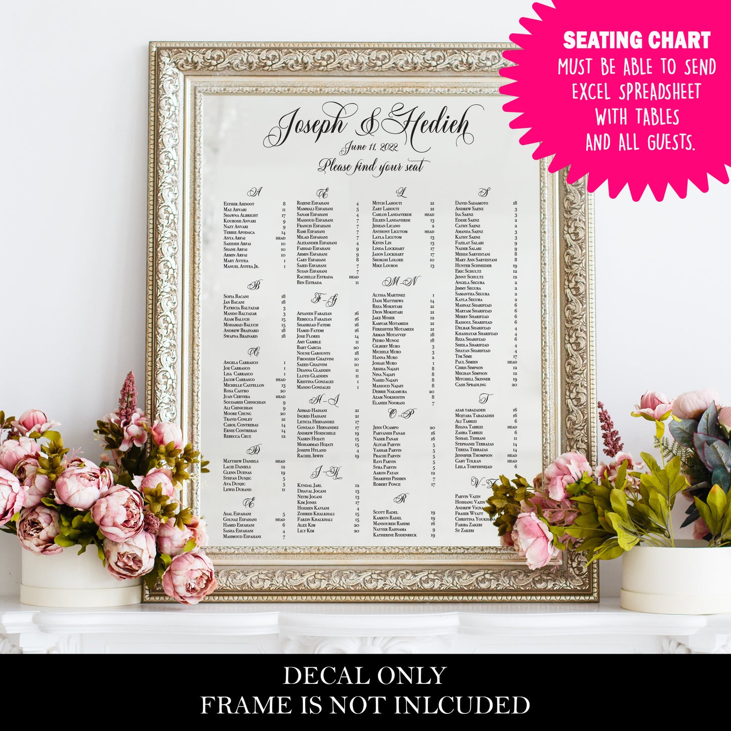 Alphabetical Wedding Seating Chart