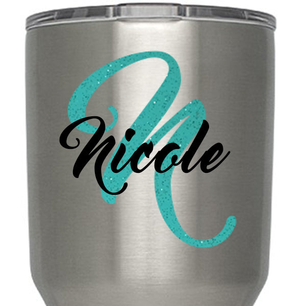 Name, Initial Custom Monogram Decal - GLITTER Available - For Yeti, RTIC, Stainless Steel Insulated Tumblers | Amber Rockstar 