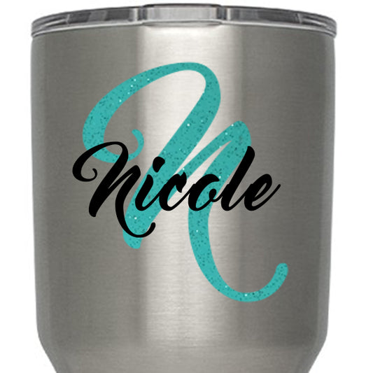 Name, Initial Custom Monogram Decal - GLITTER Available - For Yeti, RTIC, Stainless Steel Insulated Tumblers | Amber Rockstar 