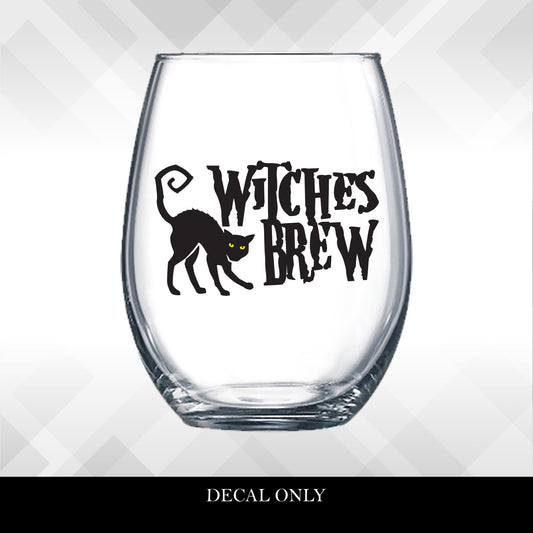 Decal Witches Brew Black Cat for Halloween Wine Glasses