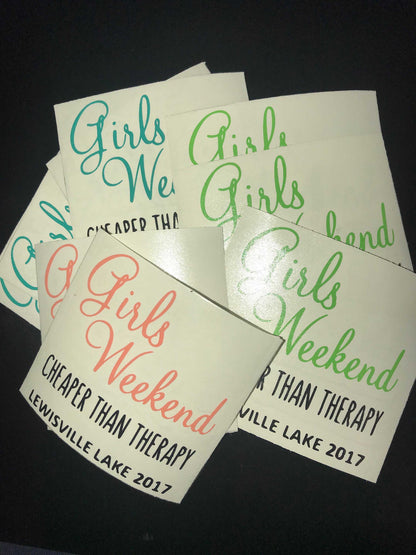 Girls Weekend Cheaper than Therapy DECALS for Wine Glass, Yeti or Plastic Tumbler  - diy Vinyl Stickers | Girls' Weekend Trip Getaway