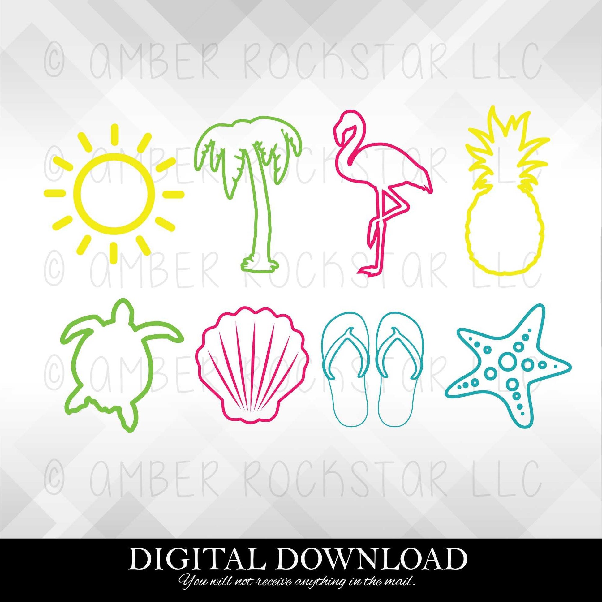 beach graphics icons flip-flops flamingo vector svg